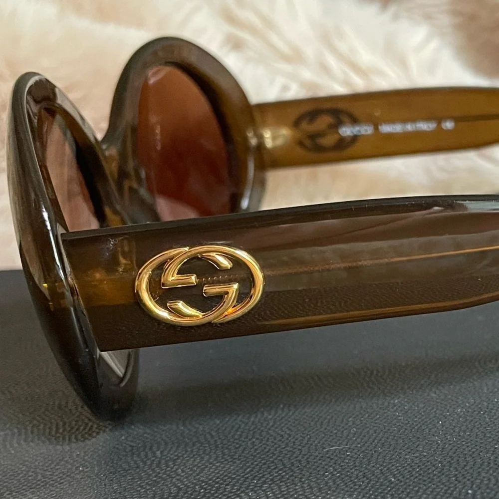 Vintage Gucci Oversized Sunglasses Brown Oval Interlocking GG Retro Sunnies